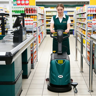 Harga yang bagus Baterai Industri Komersial Jalan di Belakang Pembersih Lantai 27L Tangki Solusi 310W Suction Motor Pembersih Lantai on line